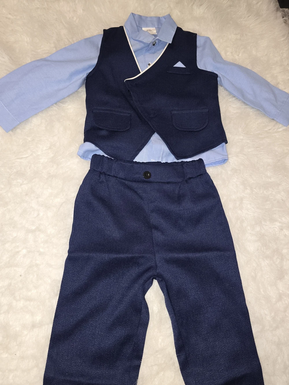 Boys Navy Vest & Pants Set with Light Blue Shirt